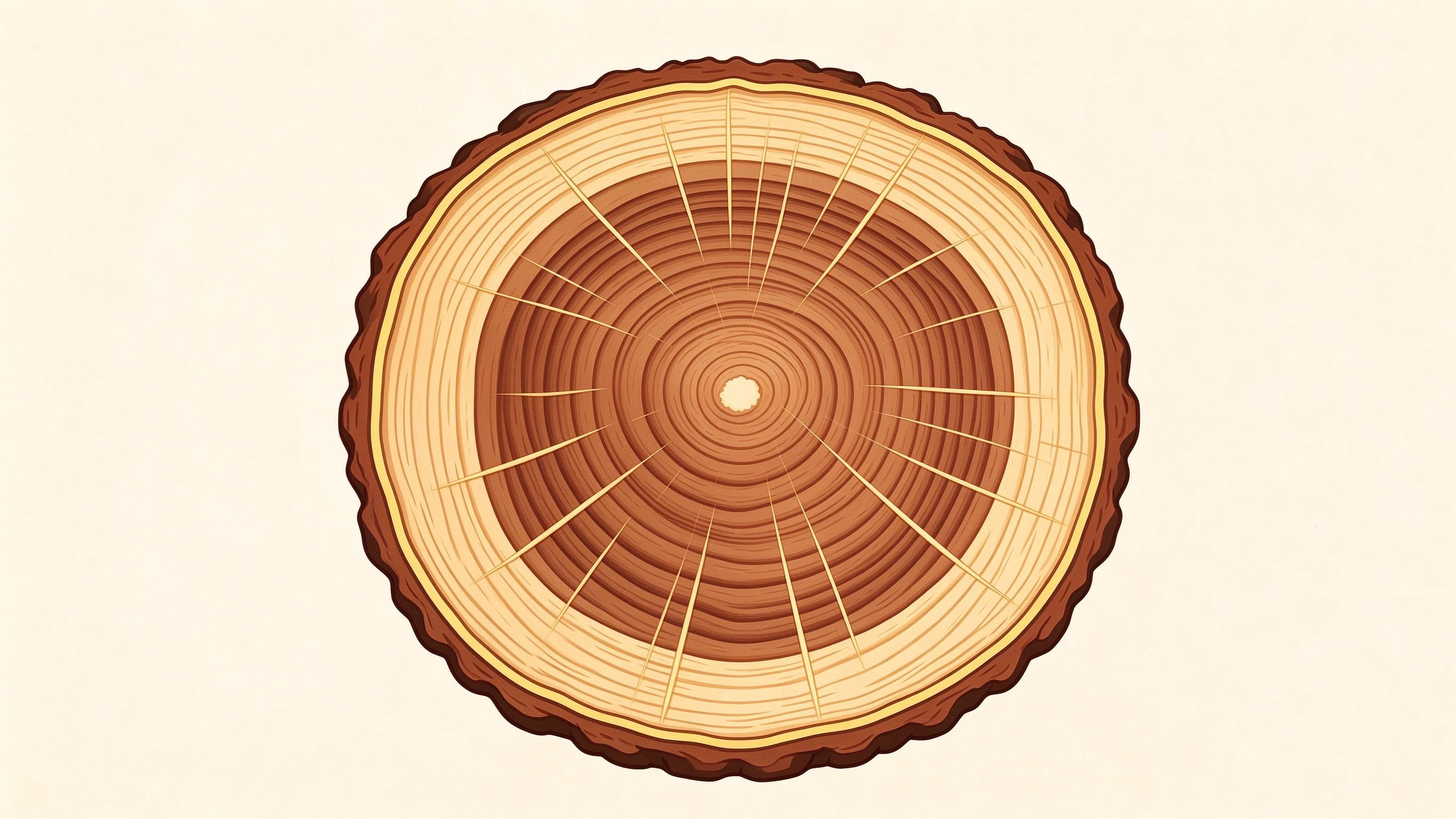 Tree trunk cross-section annotated picture vocabulary with labeled objects