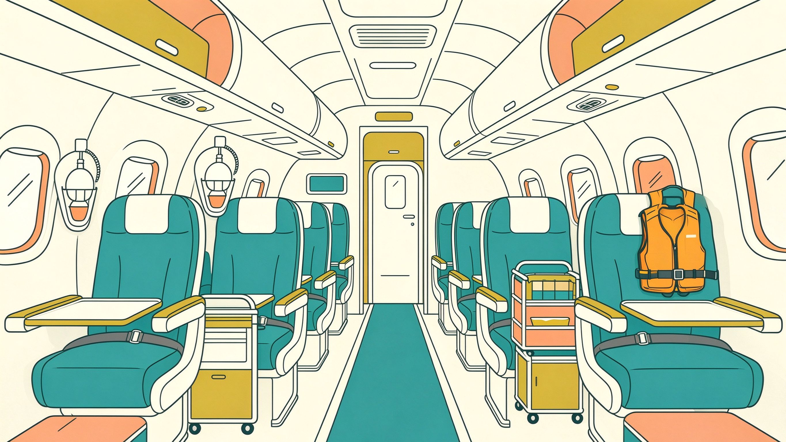 Airplane Cabin annotated picture vocabulary with labeled objects