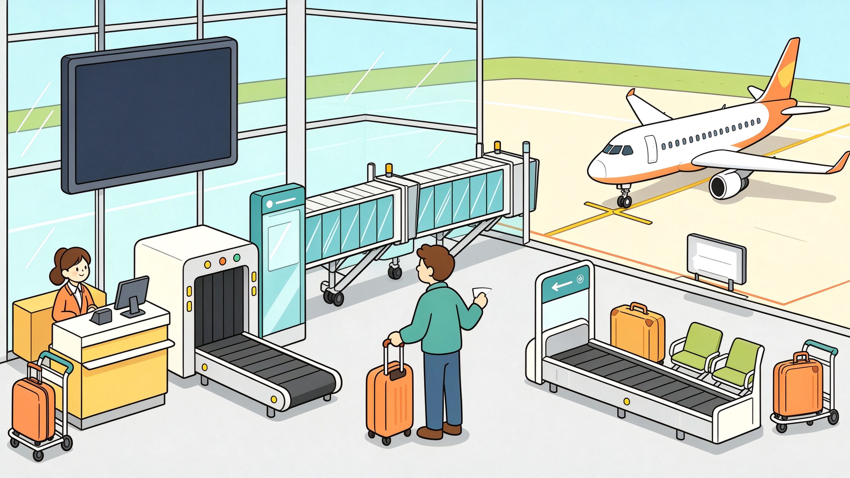 Airport Travel annotated picture vocabulary with labeled objects
