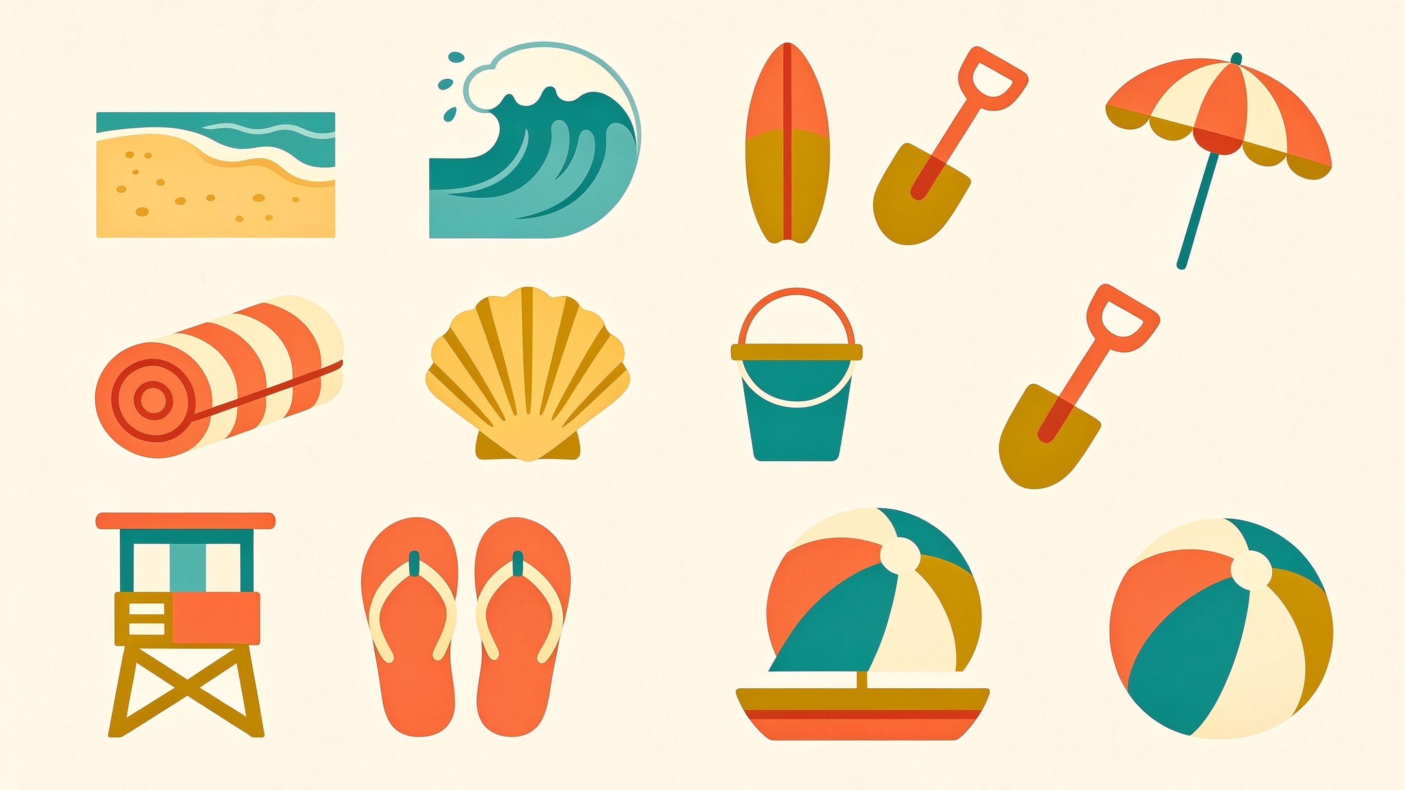Beach annotated picture vocabulary with labeled objects