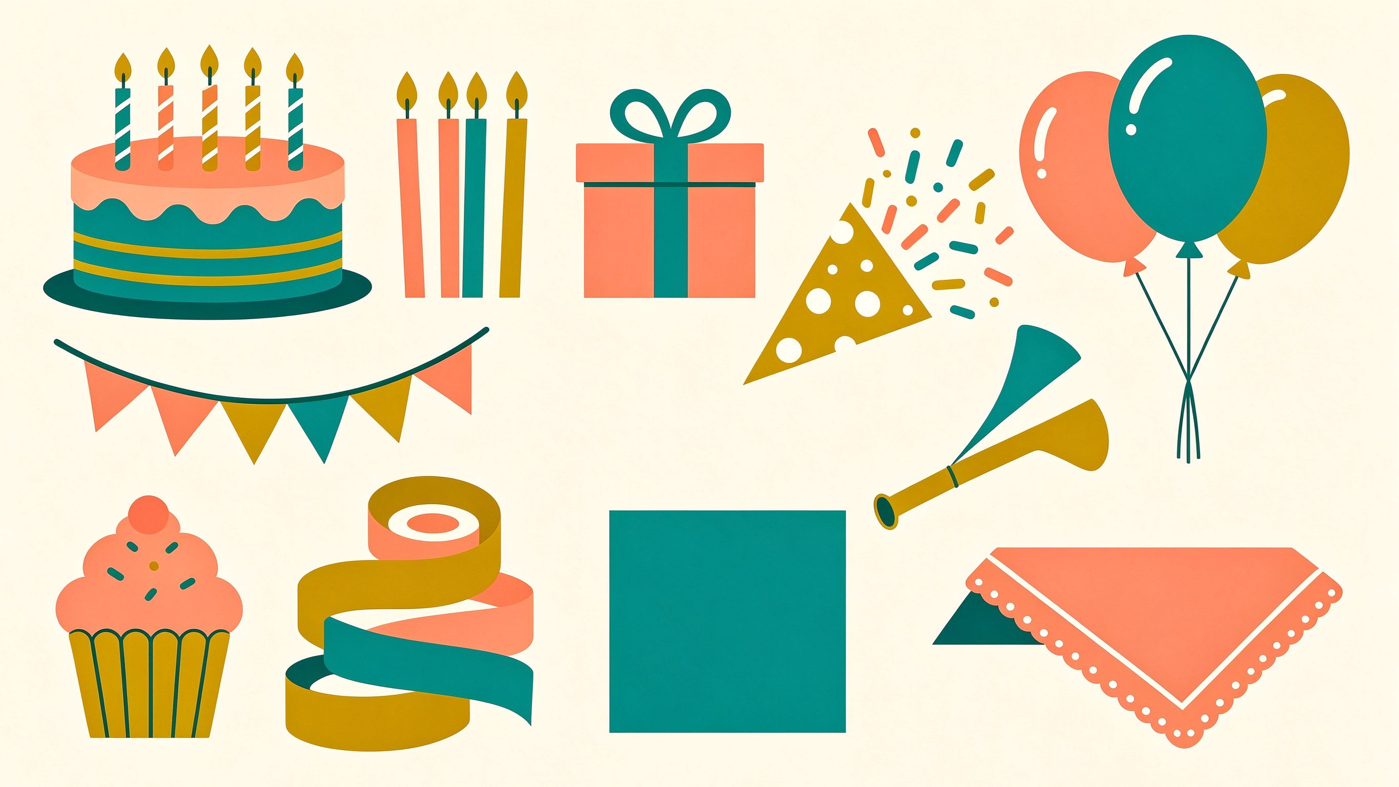Birthday party annotated picture vocabulary with labeled objects
