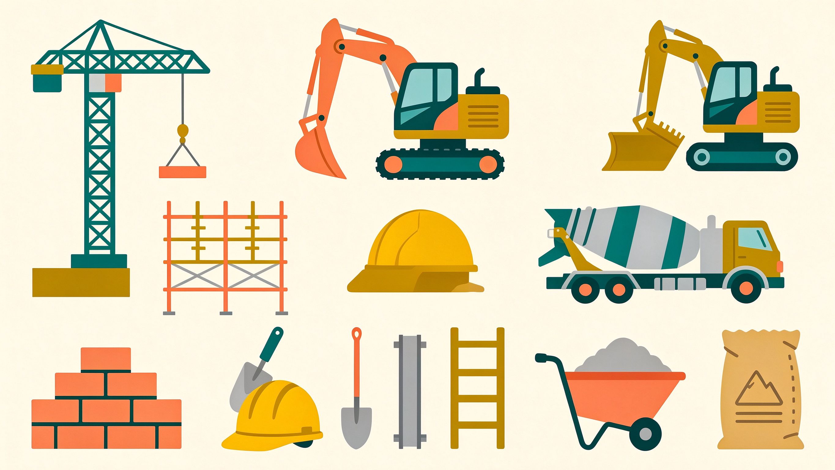Construction Site annotated picture vocabulary with labeled objects