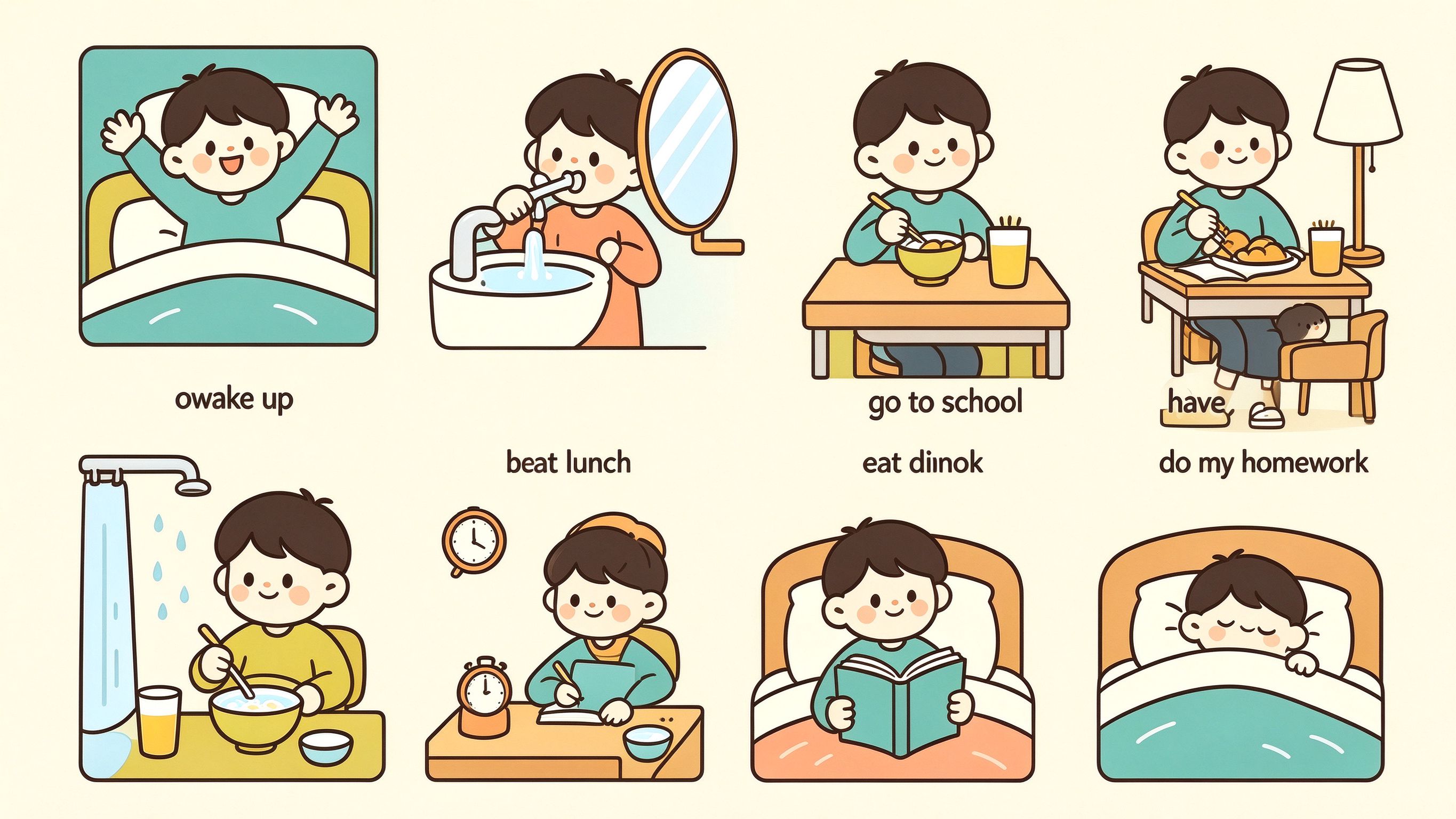 Daily routine annotated picture vocabulary with labeled objects