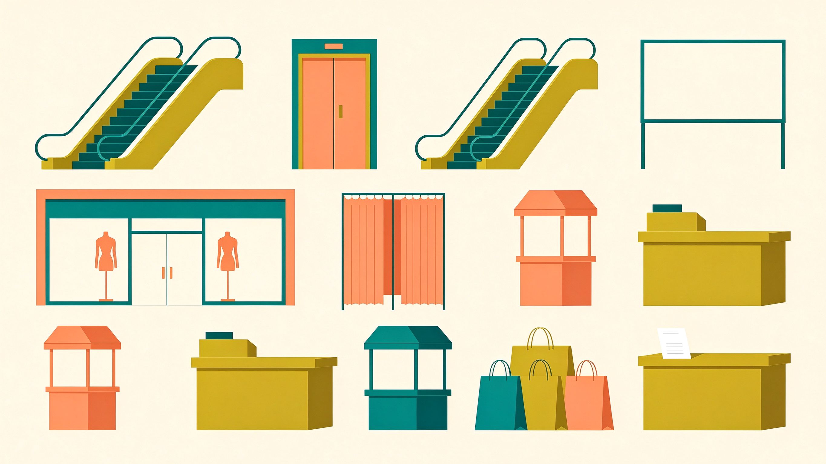 Shopping Mall annotated picture vocabulary with labeled objects