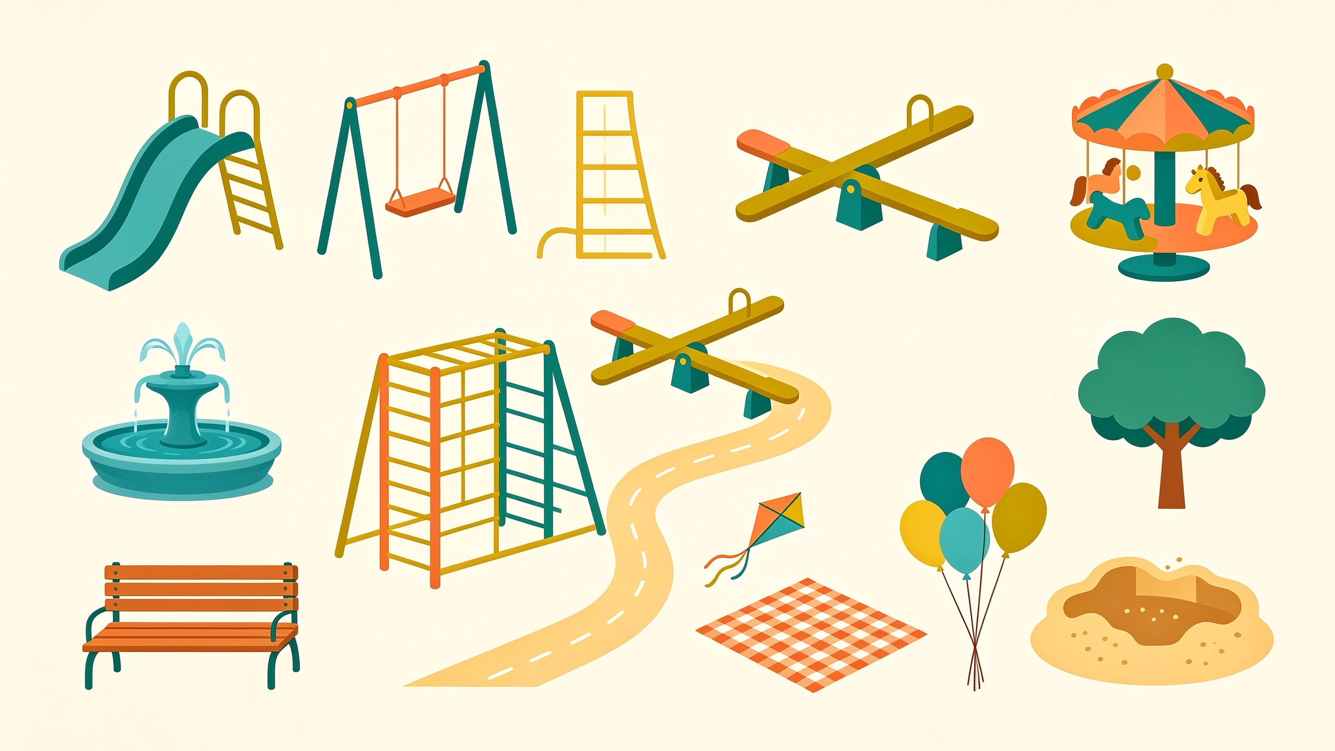 Park playground annotated picture vocabulary with labeled objects