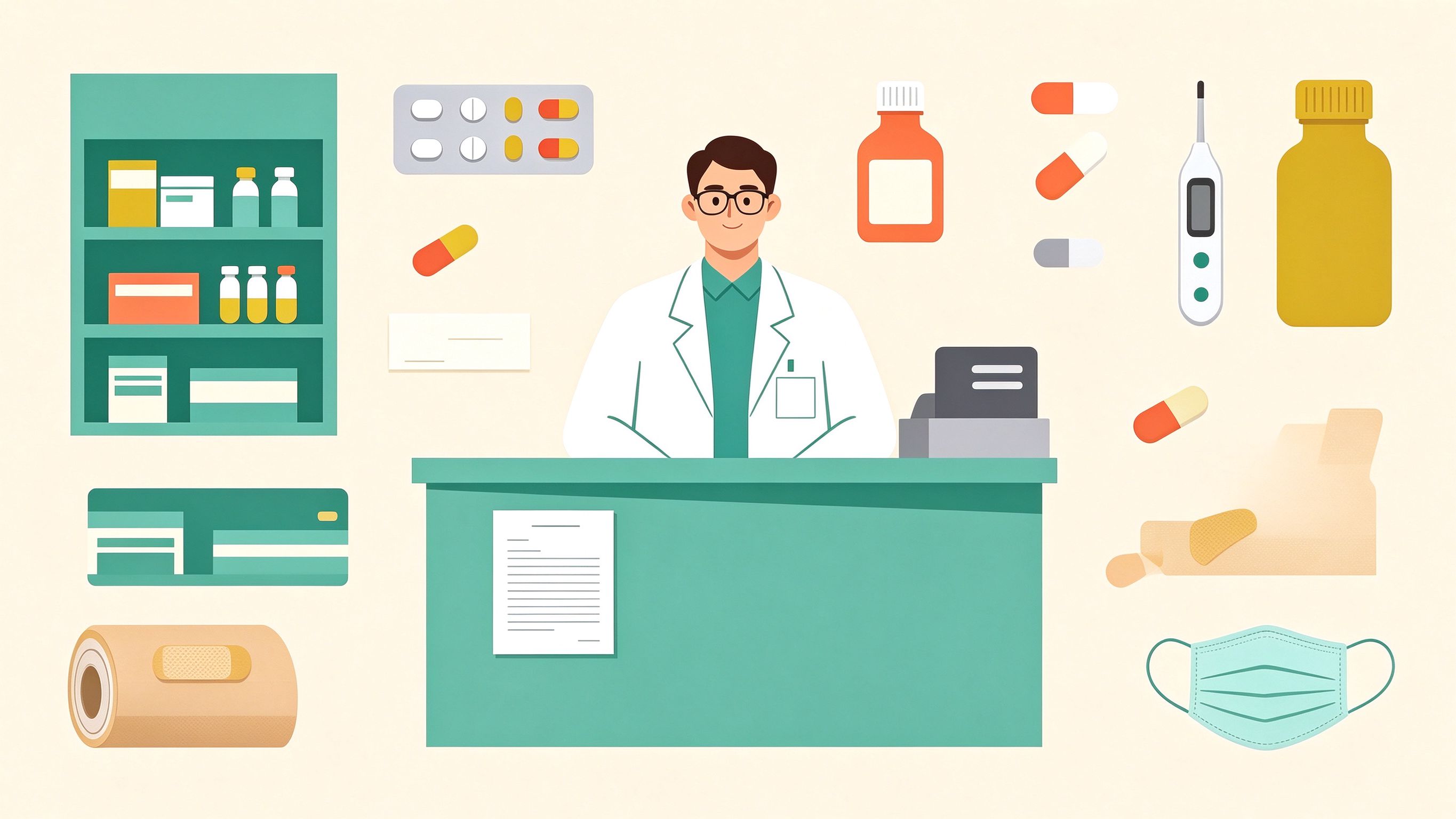 Community Pharmacy annotated picture vocabulary with labeled objects
