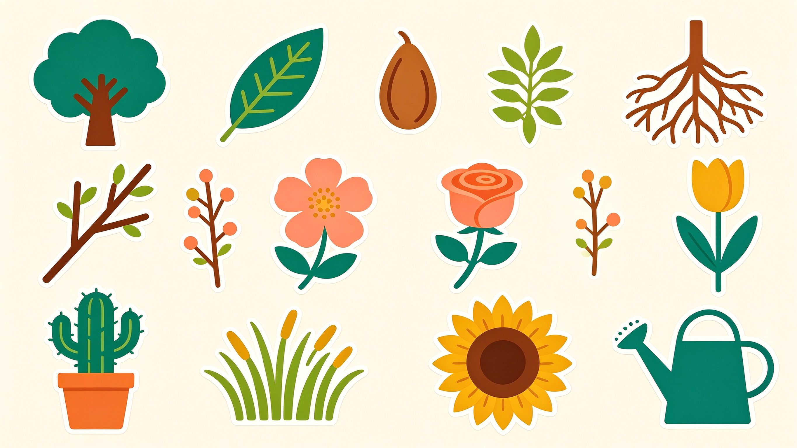 Plants and Flowers annotated picture vocabulary with labeled objects