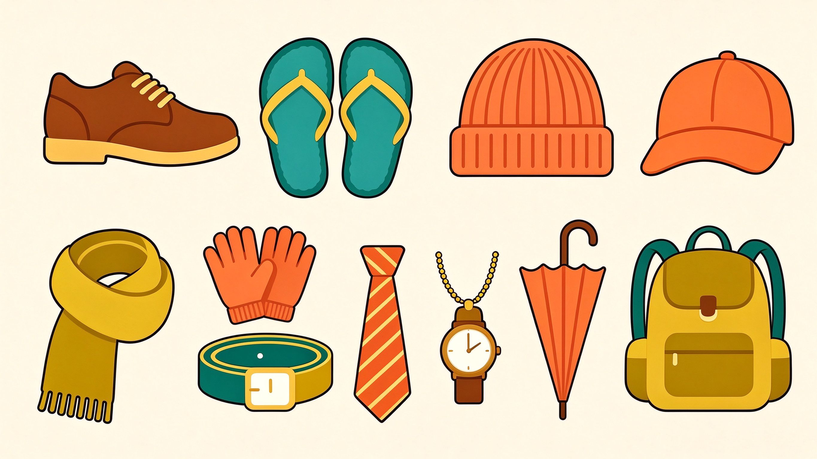 Shoes and Accessories annotated picture vocabulary with labeled objects