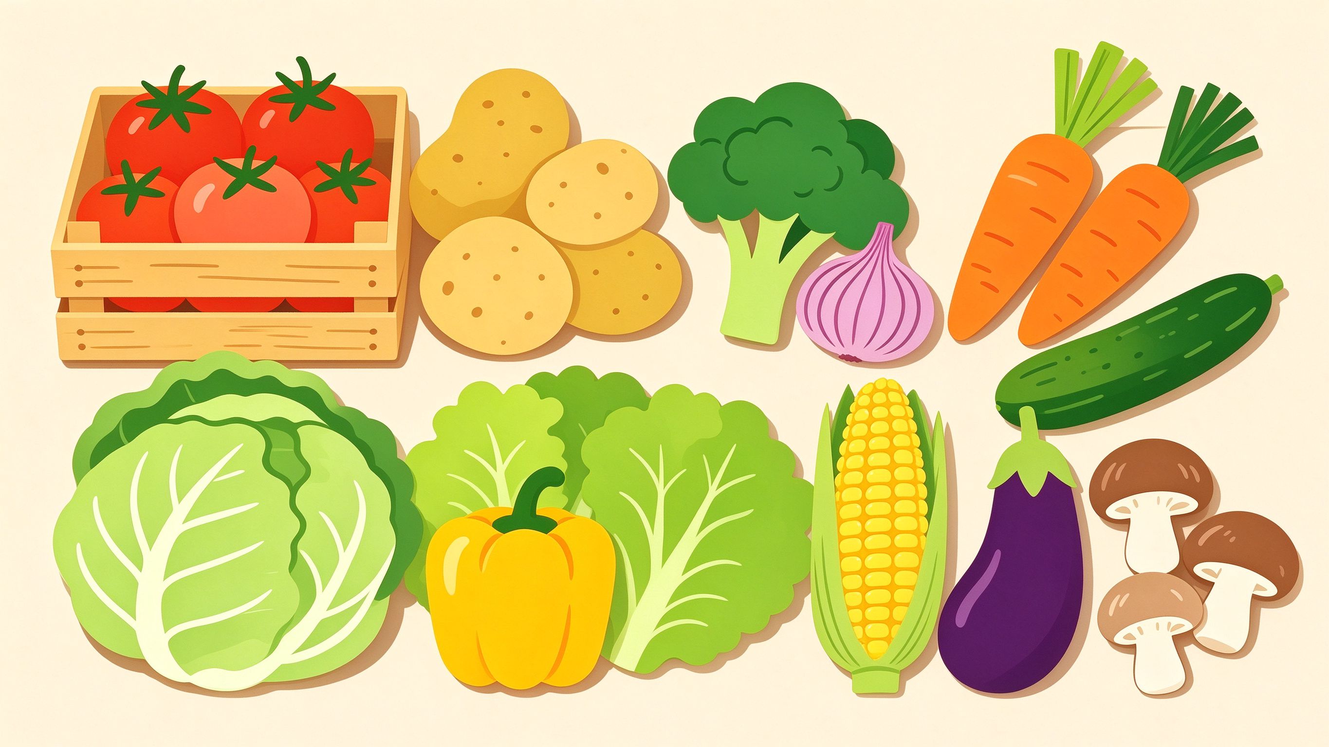 Vegetable Stand annotated picture vocabulary with labeled objects