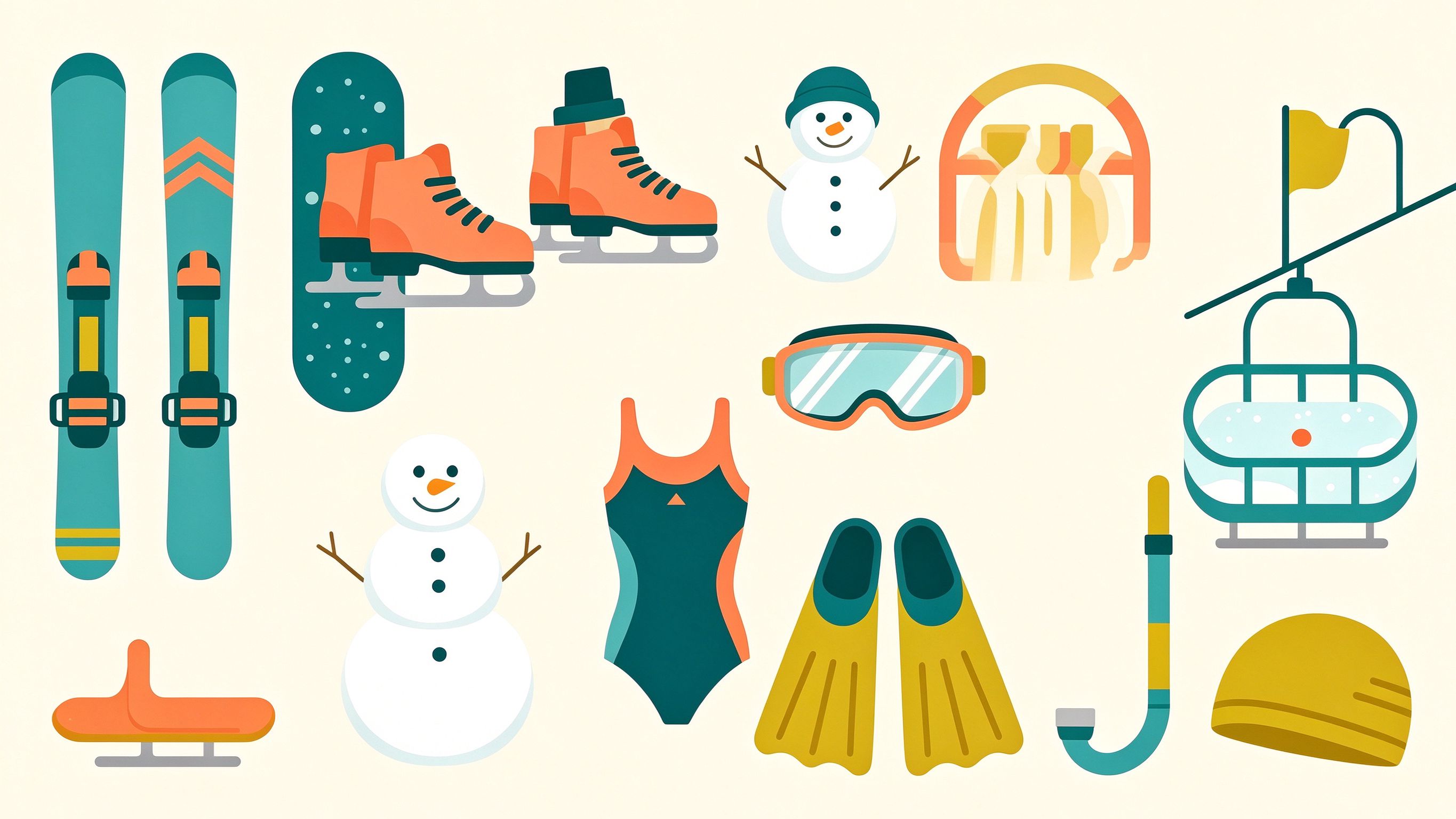 Ice and water sports annotated picture vocabulary with labeled objects